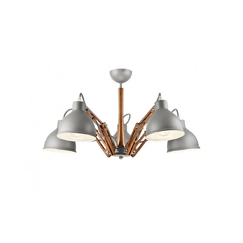 Lumière Suspension Marcello Bois,acier Rustique 5 ampoules 67cm