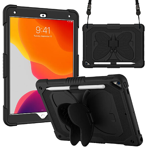 Coque en TPU + silicone avec béquille en forme de papillon, couleur unie, antichoc noir pour votre Apple iPad 10.2 (2021)/(2020)/(2019)