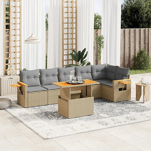 vidaXL Salon de jardin avec coussins 7 pcs beige résine tressée