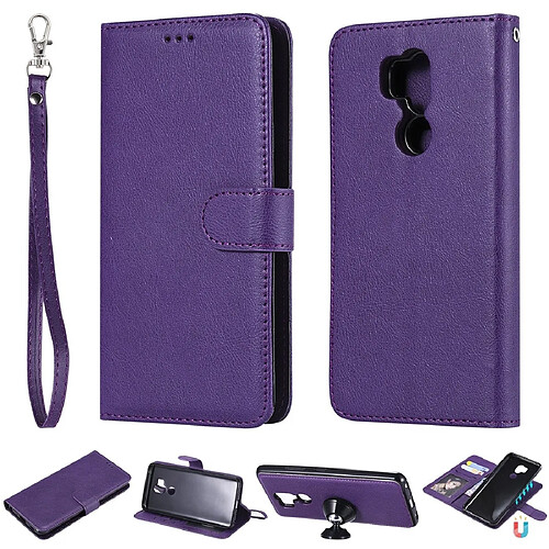 Wewoo Housse Coque Pour LG G7 ThinQ Solid Color Horizontal Flip de protection avec support et fentes cartes et portefeuille et cadre photo et lanière violet