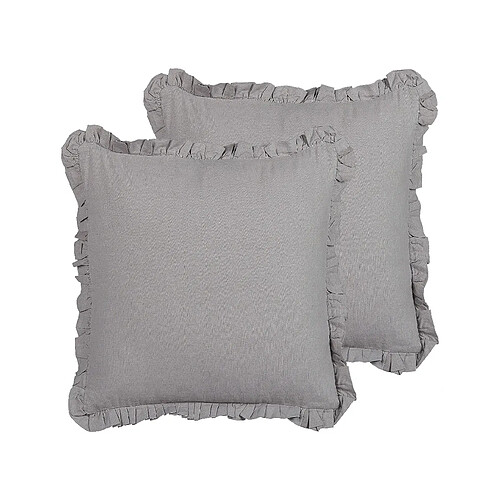 Beliani Lot de 2 coussins GLABRA Lin 45 x 45 cm Unicolore Gris