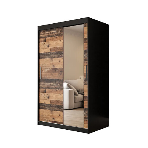 Abiks Meble Armoire Old St T2 à portes coulissantes 200/100/62 2 portes (noir/marron)