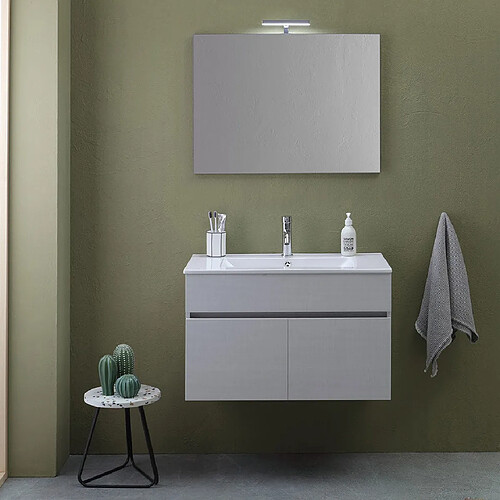 Kiamami Valentina MEUBLE DE SALLE DE BAIN SUSPENDU DE 80CM A 2 PORTES EN GRIS MOON | SILVIA