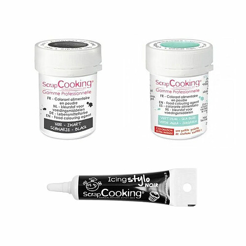 Scrapcooking 2 colorants alimentaires noir-vert d'eau + Stylo glaçage noir