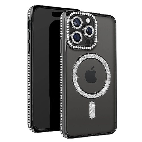 Avizar Coque Diamant pour iPhone 15 Pro Max Protection MagSafe Contour Strass Noir