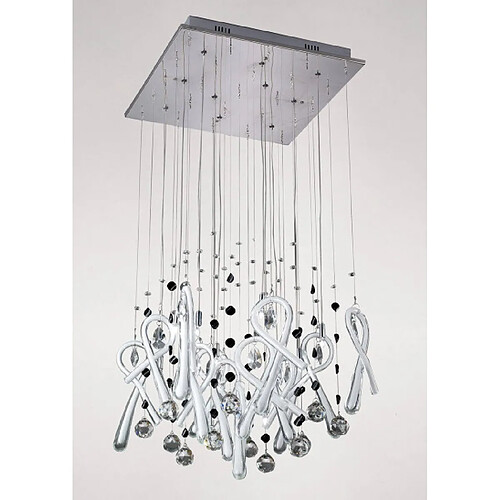 Luminaire Center Suspension Class carré 10 Ampoules chrome poli/blanc dépoli/cristal