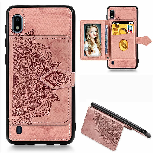 Wewoo Coque Pour Galaxy A10 Mandala Embossed Magnetic Cloth PU + TPU + PC Case with Holder & Card Slots & Wallet & Photo Frame & Strap Rose Gold