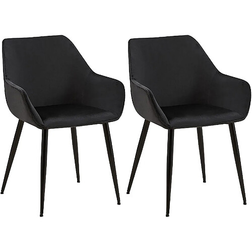 Decoshop26 Lot de 2 chaises de salle à manger en tissu velours noir et pieds en métal noir 10_0001581