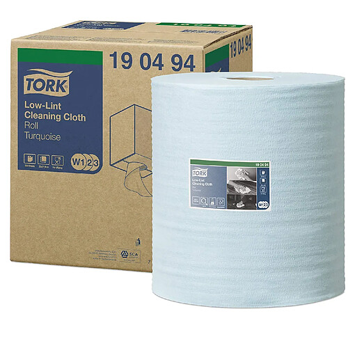 Tork 190494 Chiffon de nettoyage non pelucheux Premium, compatible avec les systèmes W1 et W2 / un pli - 180m x 27,5cm - 1 bobine - Turquoise