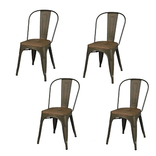 Urban Living Lot de 4 chaises vintage Liv H84 cm - Gris industriel