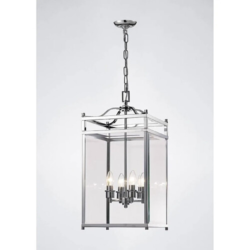 Luminaire Center Suspension Aston 4 Ampoules chrome poli/verre