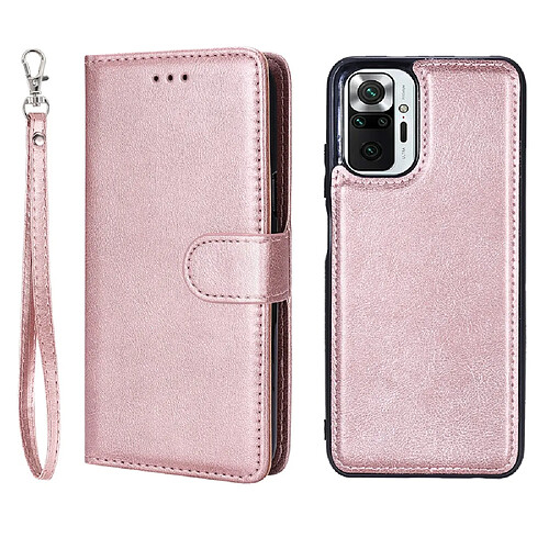 Etui en PU + TPU anti-chute, détachable magnétique 2-en-1 or rose pour votre Xiaomi Redmi Note 10 4G/Note 10S