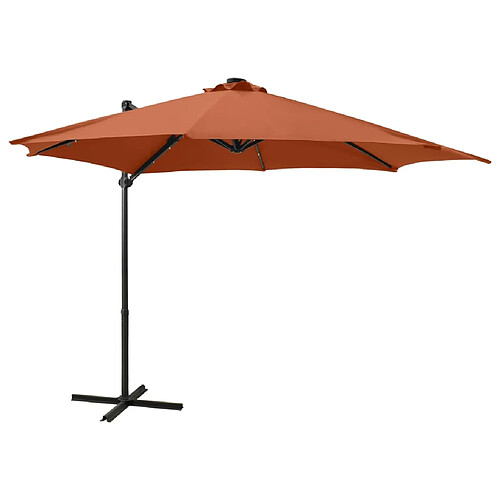 ComfortXL Parasol Déporté Avec Mât Et Lumières LED Terre Cuite 300 Cm