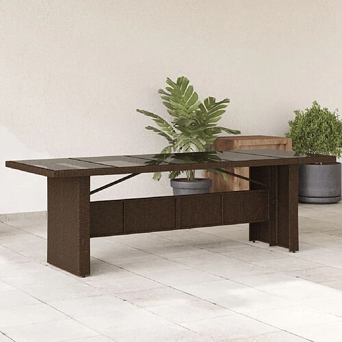 vidaXL Table de jardin avec dessus en verre marron résine tressée