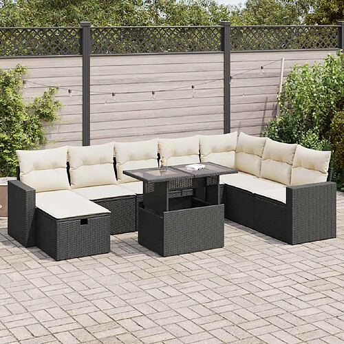 vidaXL Salon de jardin 9 pcs avec coussins noir résine tressée