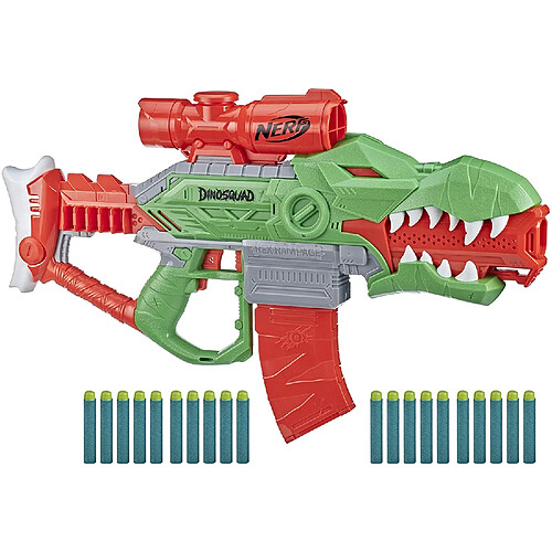 Nerf pistolet dinosquad Rex-Rampage et Flechettes Officielles vert rouge gris