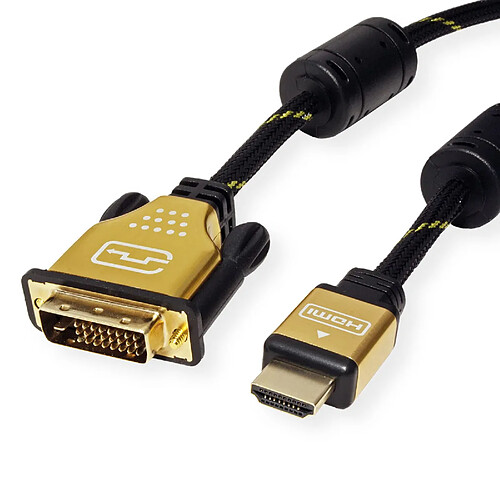 Roline Gold - Videokabel - Dual Link - HDMI / DVI - DVI-D (M) bis HDMI (M) - 3 m - abgeschirmt - Schwarz, Gold - 4K Unterstützung