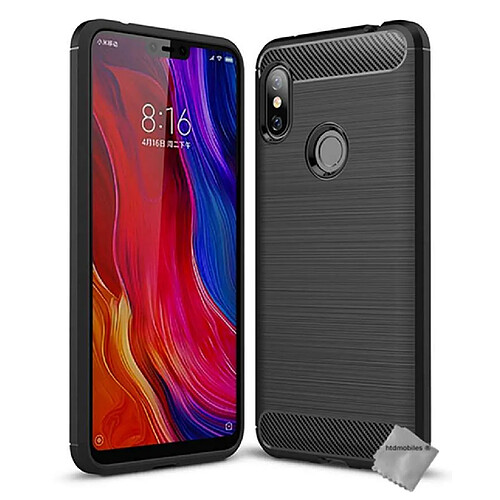 Htdmobiles Coque silicone gel carbone pour Xiaomi Redmi Note 6 Pro + verre trempe - NOIR