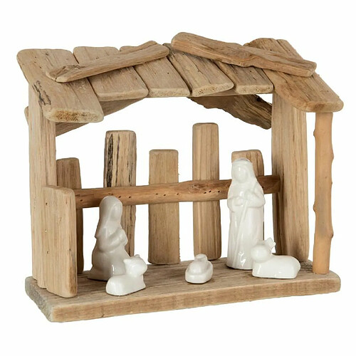 Paris Prix Crèche de Noël Toit Plat 25cm Naturel & Blanc