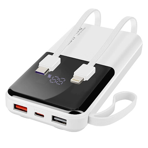 LinQ Batterie de Secours 10000 mAh avec Câbles Lightning et USB type C Blanc