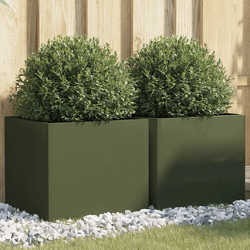 vidaXL Jardinières 2 pcs vert olive 42x40x39 cm acier