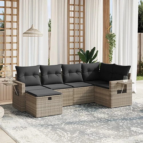 vidaXL Salon de jardin 6 pcs avec coussins gris clair résine tressée