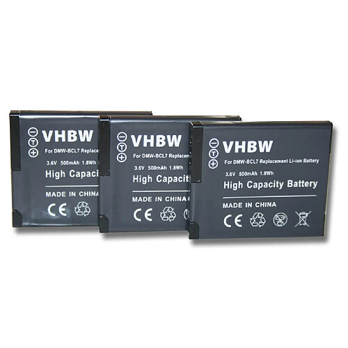 3x vhbw batterie SET adaptée pour caméra Panasonic Lumix DMC-FS50V, DMC-FH10V, DMC-FH10K comme DMW-BCL7, DMW-BCL7E.