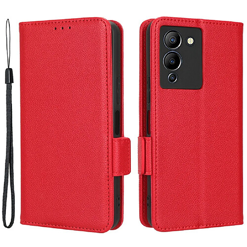 Etui en PU texture litchi, anti-chute, fermoir magnétique avec support pour votre Infinix Note 12 G96 4G X670 - rouge