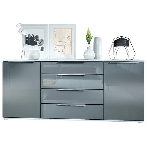 Mpc Buffet Blanc Et Gris Laqué Hxp) : 166,5 X 72,5 X 35 Cm