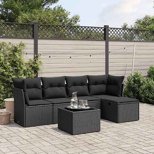 vidaXL Salon de jardin 6 pcs avec coussins noir résine tressée