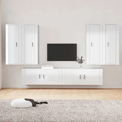 vidaXL Ensemble de meubles TV 6 pcs Blanc brillant Bois d'ingénierie