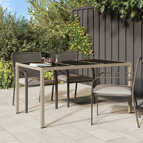 vidaXL Table de jardin 150x90x75 cm Verre trempé/résine tressée Beige