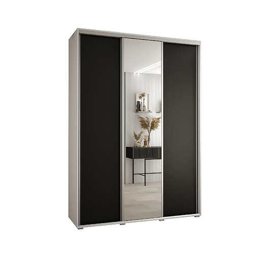 Abiks Meble Armoire à portes coulissantes Davos 3 235.2 x 180 x 60 3 portes coulissante (Blanc/Noir/Argent)