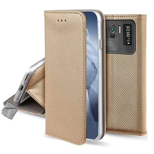 Htdmobiles Housse etui portefeuille avec coque intérieure en silicone pour Xiaomi Mi 11 Ultra 5G + film ecran - OR MAGNET