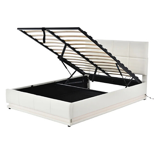 ComfortXL Lit Double Adulte Avec Rangement Et Éclairage LED 140x200 Cm Blanc