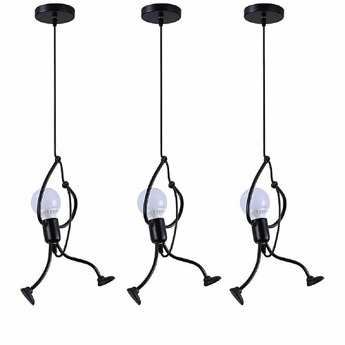 Stoex Lot de 3 Lustre Suspension Fer Gens Design Animé Petite Personne Créatif Luminaire pour Cuisine Salon Chambre Enfant Salle à manger Loft , E27 Blanc