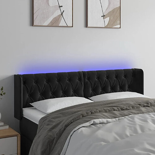 Maison Chic Tête de lit scandinave à LED,meuble de chambre Noir 163x16x78/88 cm Velours -MN89918