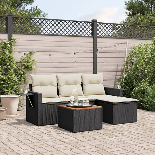 vidaXL Salon de jardin 5 pcs avec coussins noir résine tressée