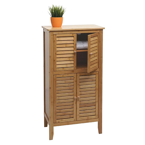 Mendler Armoire de salle de bain HWC-B18, étagère commode, 4 portes bambou 100x50x30cm