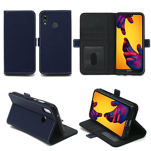 Huawei P20 LITE : Housse Portefeuille luxe bleue Style Cuir avec stand - Etui coque de protection P20 Light avec porte cartes (smartphone 2018) - Accessoires pochette XEPTIO case