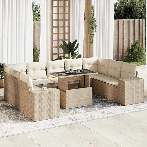 vidaXL Salon de jardin avec coussins 10 pcs beige résine tressée