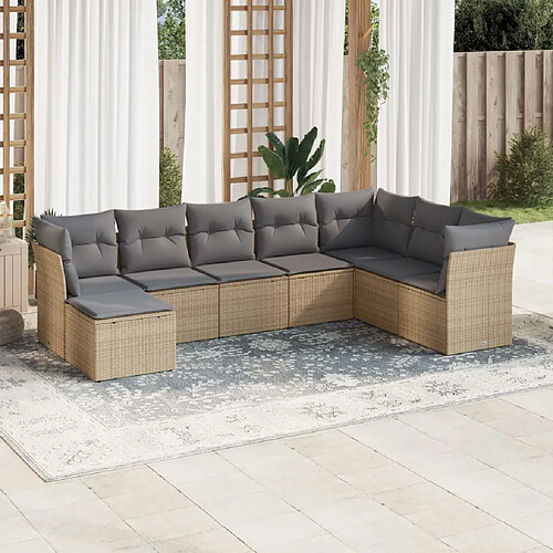 vidaXL Salon de jardin avec coussins 8 pcs beige résine tressée