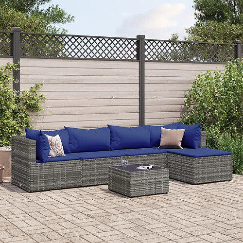 vidaXL Salon de jardin 6 pcs avec coussins Gris Résine tressée