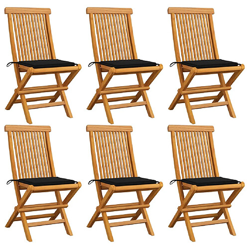 vidaXL Chaises de jardin et coussins noir lot de 6 Bois de teck massif