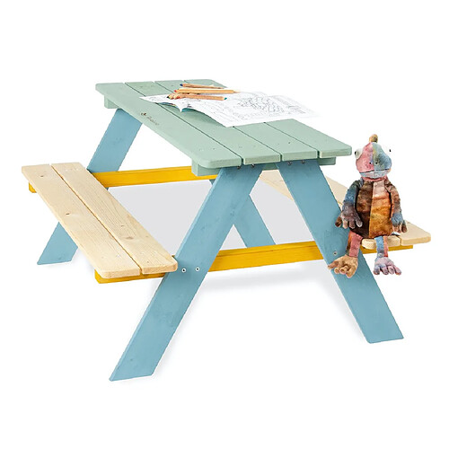 Pinolino Table en bois 4 places avec bancs Nicky Multicolore