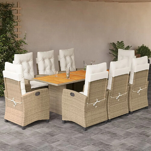 vidaXL Ensemble à manger de jardin et coussins 9 pcs beige Poly rotin