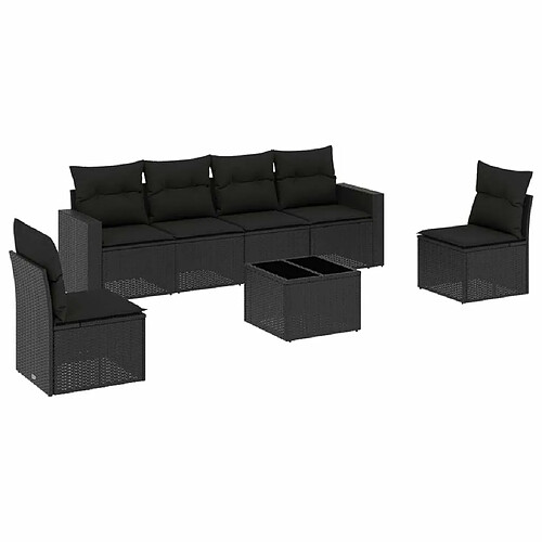 Maison Chic Salon de jardin 7 pcs avec coussins | Ensemble de Table et chaises | Mobilier d'Extérieur noir résine tressée -GKD56283