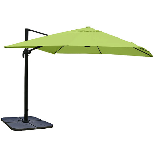 Decoshop26 Parasol professionnel restaurant pour jardin terrasse, 3x3m (Ø4,24m) polyester aluminium/acier 23kg vert avec pied, rotatif 04_0003298