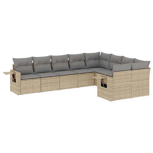 Maison Chic Salon de jardin avec coussins 9 pcs | Ensemble de Table et chaises | Mobilier d'Extérieur beige résine tressée -GKD60095