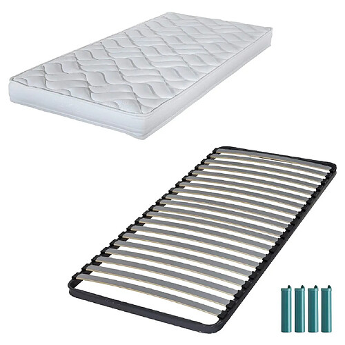 Ebac Matelas mousse + Sommier métal C220 80x190 Melissa - Hauteur 13 cm - Soutien ferme